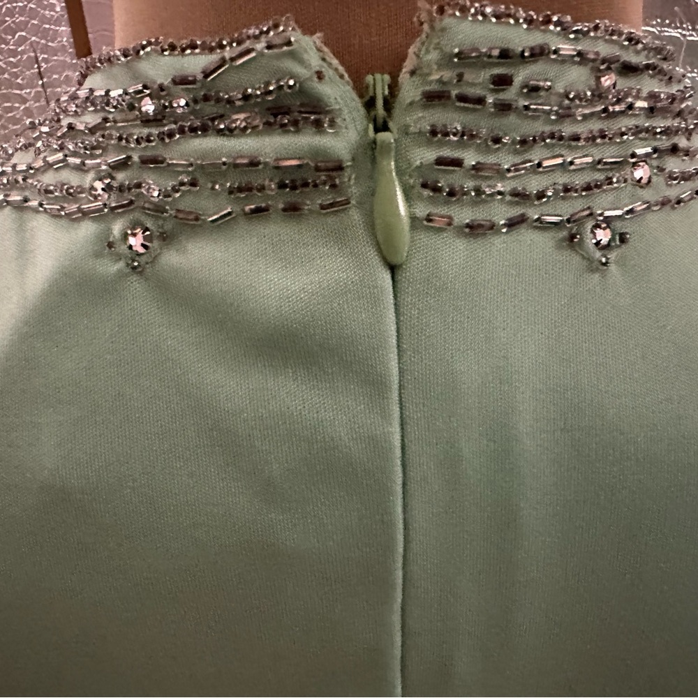 Kay Kipps New York Vintage Elegant Beaded Mint Green Long Sleeve Evening Dress - Picture 10 of 14